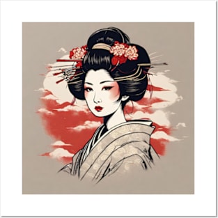 Geisha Portraits japanese style art Posters and Art